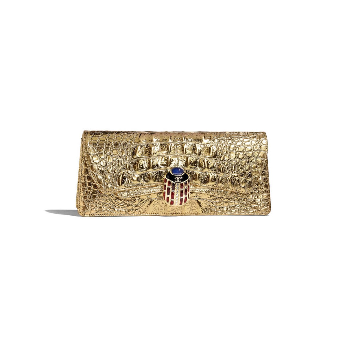 Chanel Metallic Crocodile Embossed Clutch AS0857