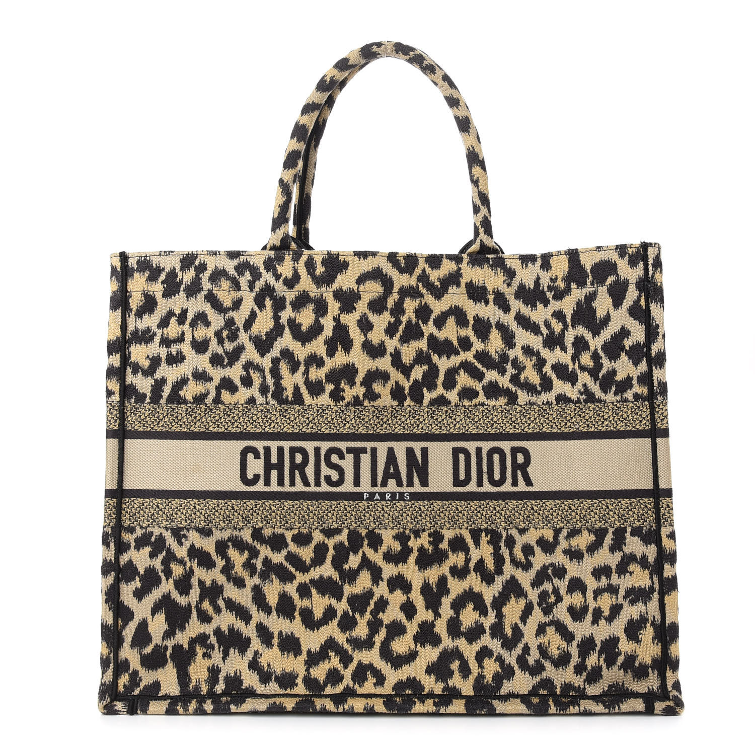 CHRISTIAN DIOR Canvas Mizza Large Leopard Book Tote Beige