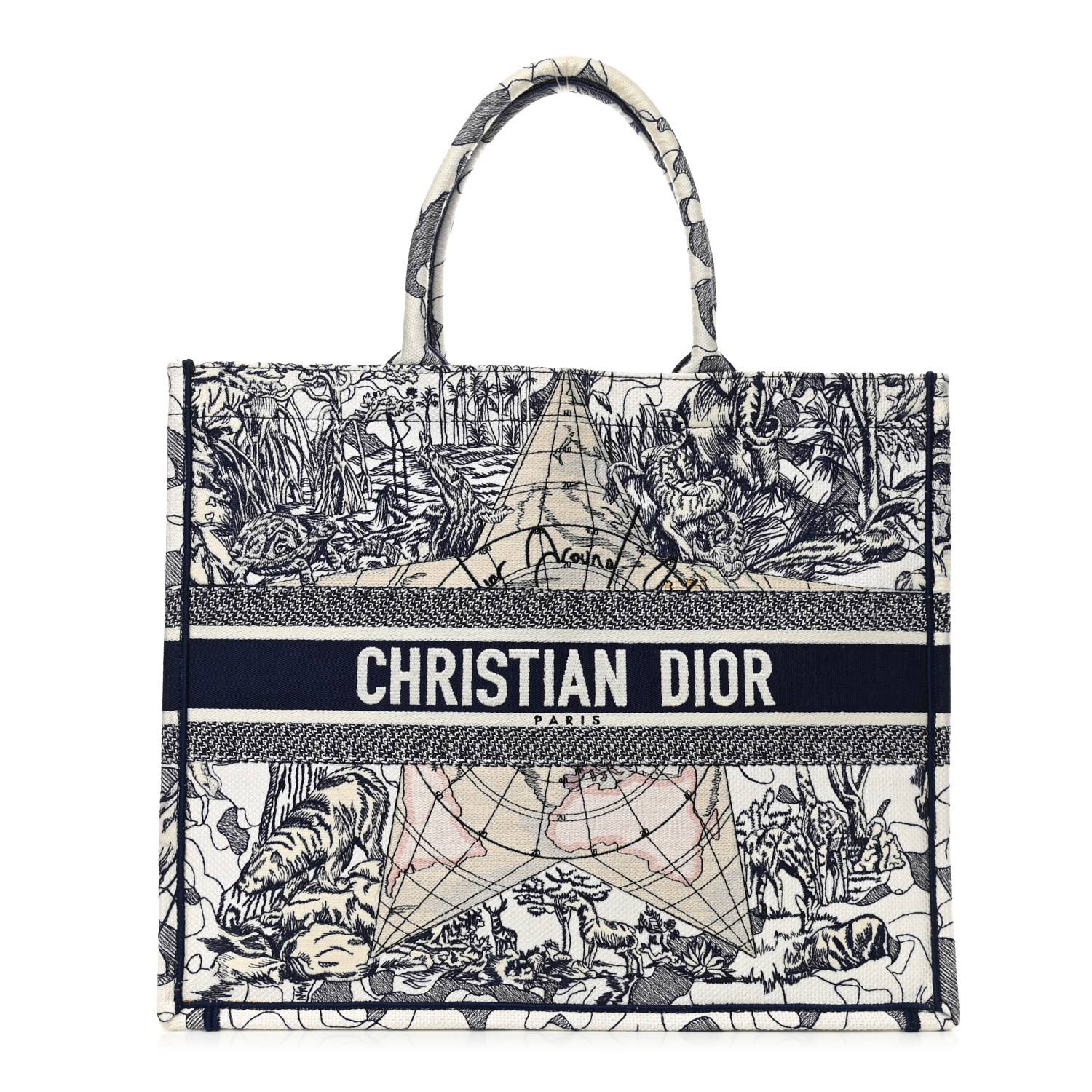 CHRISTIAN DIOR Large Around The World Book Tote Blue