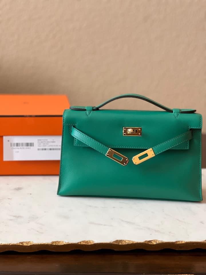 Hermès Kelly Pochette Vert Vertigo Swift Gold Hardware