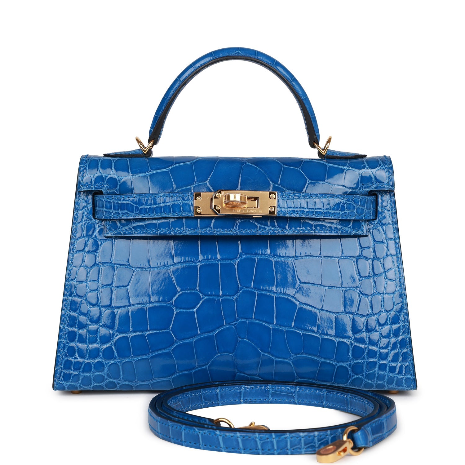 Hermès Kelly Sellier 20 Bleu Zellige Shiny Alligator Gold Hardware