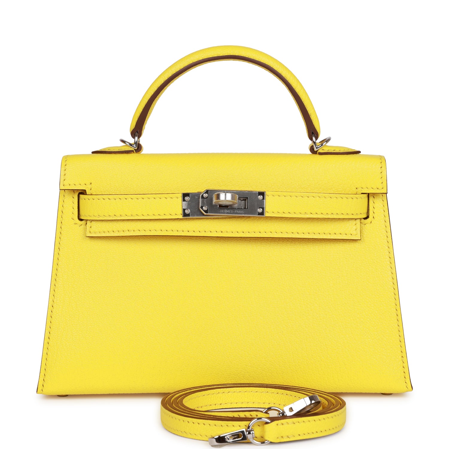 Hermès Kelly Sellier 20 Jaune Citron Chèvre Palladium Hardware