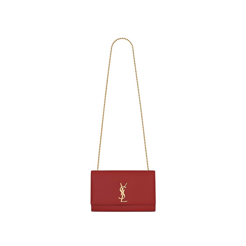 Saint Laurent Medium Kate Chain Bag In Red Textured Leather